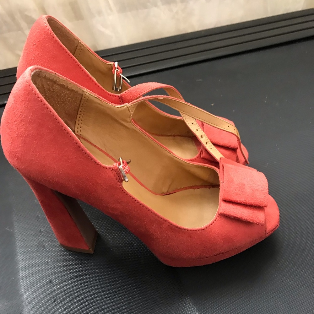 Orange / melon open front heels